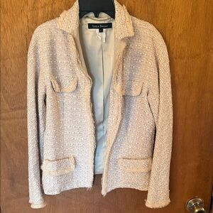 Lida Baday Cream Tweed Fringe-Trim Blazer